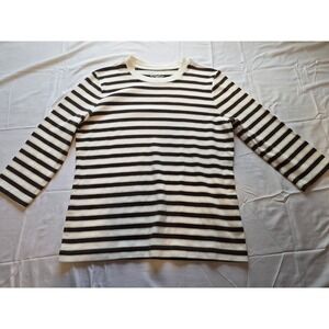 Kim‎ Rogers XL Striped Top Crew Neck 3/4 Sleeve Brown Cream Cotton Blend